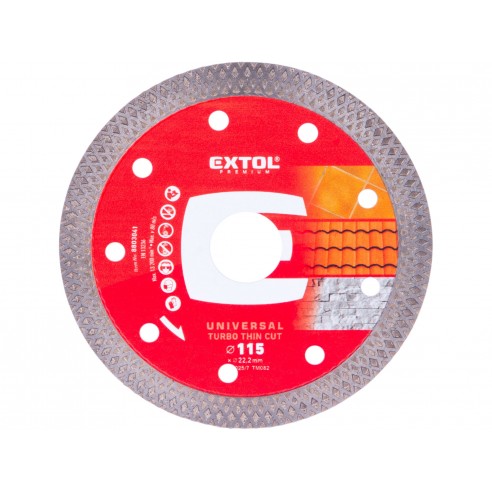 Дијамантски диск за сечење Turbo Thin Cut, 115x22,2x1.2mm, суво и мокро сечење EXTOL PREMIUM