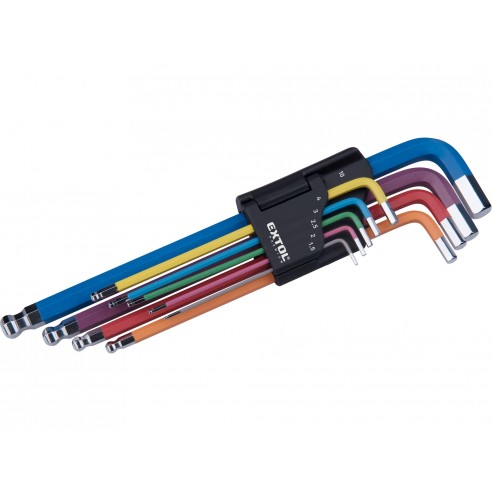 L-клучеви imbus продолжени, сет 9пар, 1,5-2-2,5-3-4-5-6-8-10mm, со топчест завршеток,S2 EXTOL PREMIUM