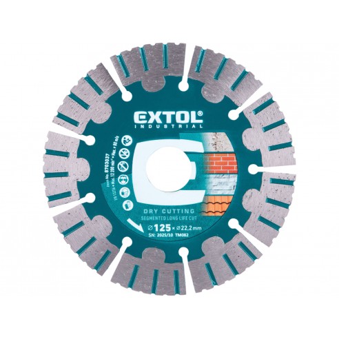 Дијамантски диск за сечење, сегментен, Long Life Cut, 125x22,2mm, 1,9мм суво сечење EXTOL INDUSTRIAL