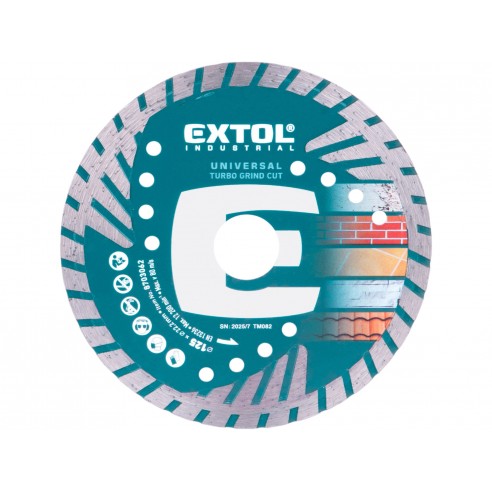 Дијамантски диск за сечење , 125x22,2mm,turbo Grind Cut ,суво и мокро сечење EXTOL INDUSTRIAL