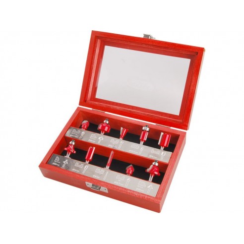 Фрези за обработка на дрво со SK  парче, сет 10пар., прифат 6mm,  во дрвена кутија EXTOL PREMIUM