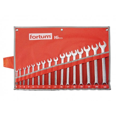 Клучеви вилушкасти/окасти сет 16пар, 6-7-8-9-10-11-12-13-14-16-17-18-19-21-22-24mm, FORTUM