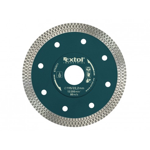 Дијамантски диск за сечење Turbo Thin Cut, 180x22.2mm,  мокро сечење, max. длабочина на рез 45mm, ширина на сегмент 1,6mm, EXTOL INDUSTRIAL