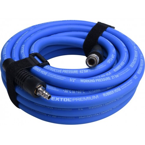 Црево право за воздух, гумено, со брзи спојки 1/4"-1/2", должина 10m, (13/19mm), EXTOL PREMIUM