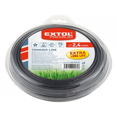 Жица за тример, ѕвездаст профил, 2,4mm, 75m, PA66, EXTOL PREMIUM