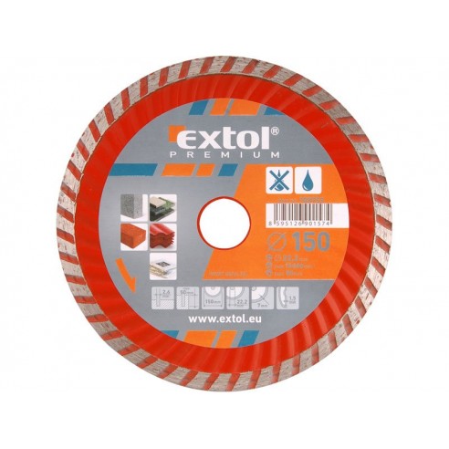Дијамантски диск за сечење turbo, 150x22,2mm, суво и мокро сечење, EXTOL PREMIUM