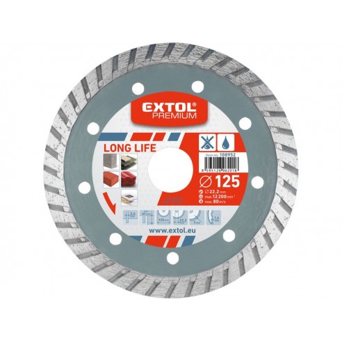 Дијамантски диск за сечење Turbo Long Life, 115x22,2mm, суво и мокро сечење, EXTOL PREMIUM