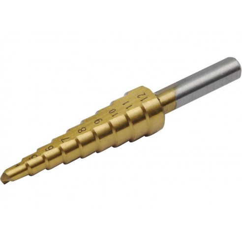 Бургија степенеста, ∅4-12mm, степен 1mm, 9 степени, носач ∅6mm, должина 69mm, EXTOL CRAFT