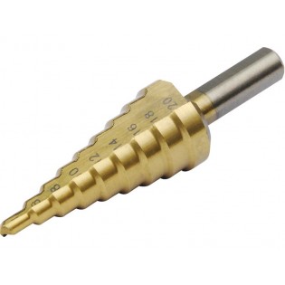 Бургија степенеста, ∅4-20mm, степен 2mm, 9 степени, носач ∅8mm, должина 74mm, EXTOL CRAFT