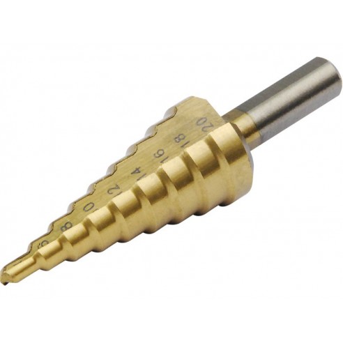 Бургија степенеста, ∅4-20mm, степен 2mm, 9 степени, носач ∅8mm, должина 74mm, EXTOL CRAFT