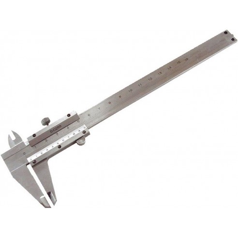 Метална лизгачка скала 0-150mm, со резолуција од 0,05 мм, два типа на вилици за разни видови на мерења, длабочина мерач, во пластична кутија, EXTOL CRAFT