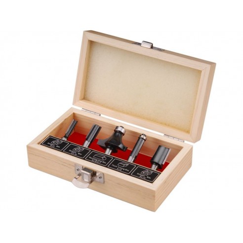 Фрези за обработка на дрво со SK парчиња, сет 5пар, носач 8mm, во дрвена кутија, EXTOL CRAFT