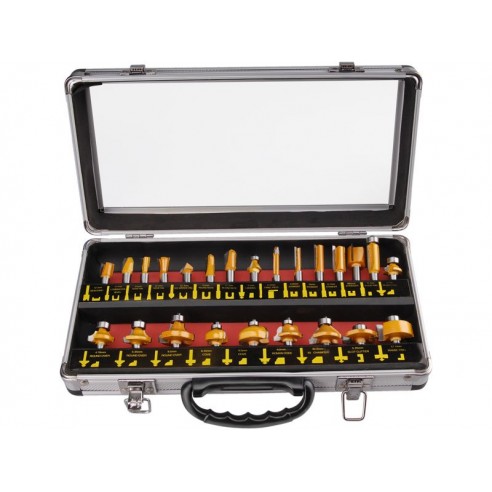 Фрези за обработка на дрво со SK парчиња, сет, 24пар, носач 8mm, во метален куфер, EXTOL PREMIUM