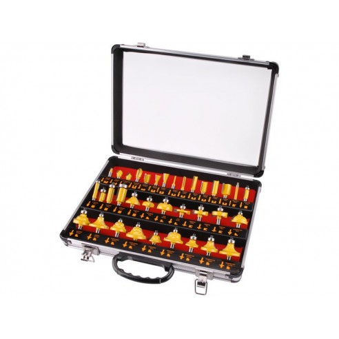 Фрези за обработка на дрво со SK парчиња, сет 35пар, носач 8mm, во метален куфер, EXTOL PREMIUM