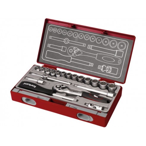 Рачен алат со насадни клучеви MULTI-LOCK, сет 19пар, 1/4", 61CrV5, FORTUM