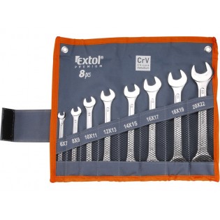 Клучеви вилушкасти, сет 8пар, 6x7, 8x9, 10x11, 12x13, 14x15, 16x17, 18x19, 20x22mm, EXTOL PREMIUM