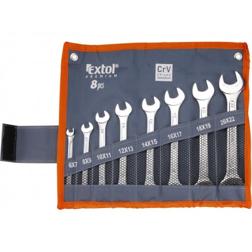 Клучеви вилушкасти, сет 8пар, 6x7, 8x9, 10x11, 12x13, 14x15, 16x17, 18x19, 20x22mm, EXTOL PREMIUM