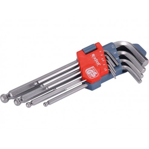 L-клучеви imbus, сет 9пар, 1,5-2-2,5-3-4-5-6-8-10mm, со топчест завршеток, EXTOL PREMIUM