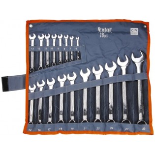 Клучеви вилушкасти/окасти сет 18пар, 6-7-8-9-10-11-12-13-14-16-17-18-19-21-22-24-27-30mm, полирани, EXTOL PREMIUM Клучеви вилушкасти/окасти сет 18пар, 6-7-8-9-10-11-12-13-14-16-17-18-19-21-22-24-27-30mm, полирани, EXTOL PREMIUM