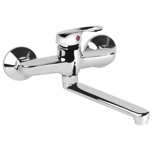 Батерија за мијалник/садопер, ѕидна, 150mm, права цевка 20cm, 35mm, chrom, VITTORIA