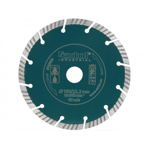 Дијамантски диск за сечење, сегментен, Grab Cut, 180x22.2mm, суво и мокро сечење, EXTOL INDUSTRIAL