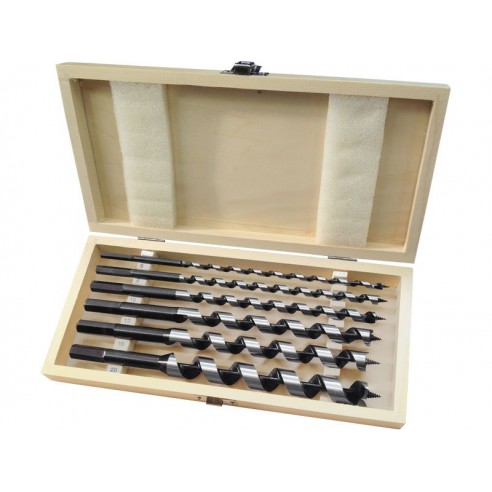 Спирални бургии за дрво, сет 6пар, ∅6-8-10-12-16-20x260mm, шестостран прифат, во дрвена кутија, EXTOL PREMIUM