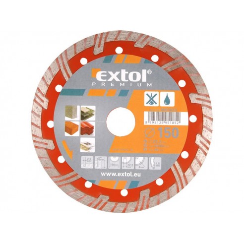 Дијамантски диск за режење turbo plus, 115x22,2mm, суво и мокро режење, EXTOL PREMIUM
