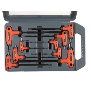 T-клуч Имбус, сет 9 парчиња, 2-2,5-3-4-5-6-7-8-10mm, T-рачка, подолгиот дел завршува со топче кое овозможува работа под агол од 30°, EXTOL PREMIUM